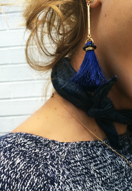 blue tassel earrings for Memorial Day accessory close-up blue tassel earrings for Memorial Day accessory close-up