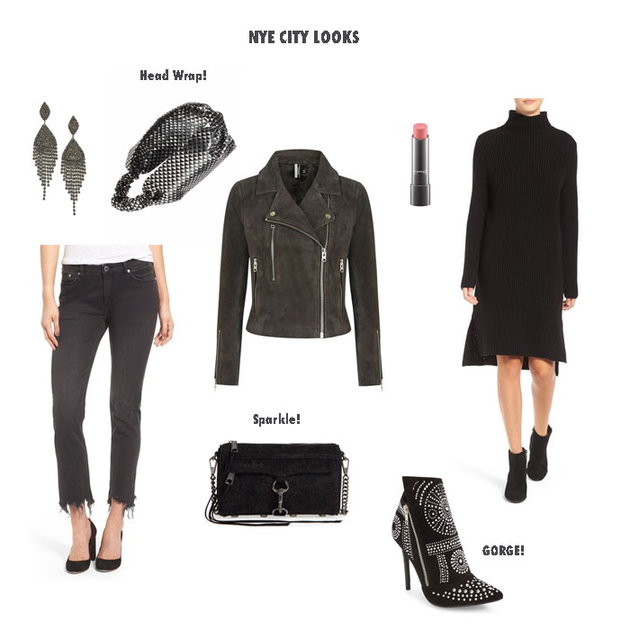New Years Eve Outfit Inspiration collage of different clothes and accessories for New Years Eve Outfit Inspiration and Nordstrom Half-Yearly Sale