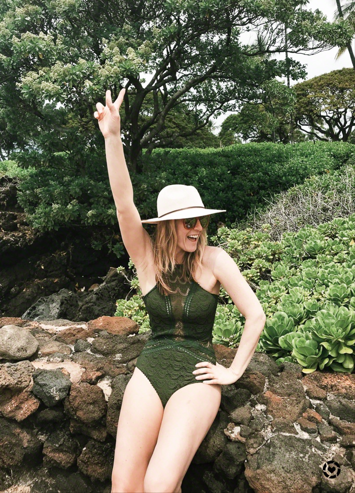 woman wearing Moss green lace swimsuit woman wearing Moss green lace swimsuit