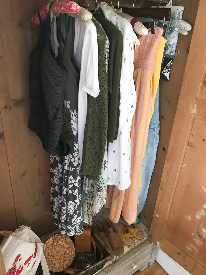 Closet filled with marigold and moss green clothing items for What To Wear in Hawaii Closet filled with marigold and moss green clothing items for What To Wear in Hawaii