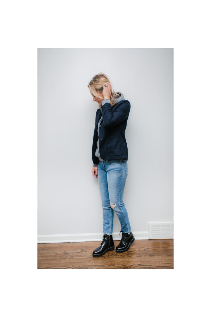 Combat Boots with denim and blazer